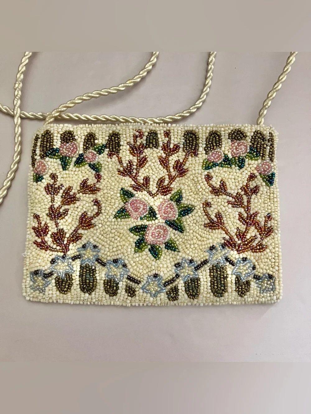 Vintage Christiana Beaded Floral Pattern Shoulder Bag Crossbody Purse 6.75 X 5”